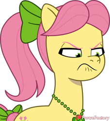 Size: 3637x4000 | Tagged: safe, artist:frownfactory, imported from derpibooru, earth pony, pony, spoiler:g5, spoiler:my little pony: tell your tale, spoiler:tyts01e44, angry, bow, female, frown, g5, hair bow, jewelry, mare, my little pony: tell your tale, necklace, posey bloom, posey bloom is not amused, secret ad-mare-er, simple background, solo, tail, tail bow, transparent background, unamused, vector