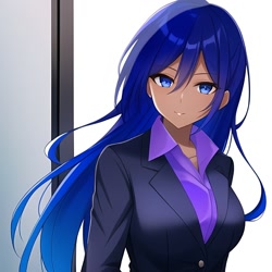 Size: 1024x1024 | Tagged: safe, editor:jesterofdestiny, generator:anything v3, imported from derpibooru, minuette, human, ai content, ai generated, business suit, clothes, dark skin, female, humanized, looking at you, satin, shirt, solo, suit