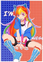 Size: 1442x2048 | Tagged: safe, artist:qjif13, imported from derpibooru, rainbow dash, human, eared humanization, female, humanized, solo