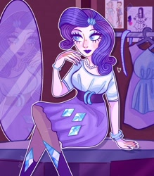 Size: 1052x1200 | Tagged: safe, artist:anetkasnail_art, imported from derpibooru, rarity, human, clothes, female, humanized, mirror, skirt, solo