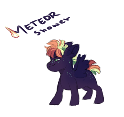 Size: 2715x2549 | Tagged: safe, artist:pinekelpiano, imported from derpibooru, oc, oc only, oc:meteor shower, pegasus, pony, colt, foal, freckles, magical lesbian spawn, male, multicolored mane, offspring, parent:rainbow dash, parent:tempest shadow, parents:tempestdash, pegasus oc, simple background, solo, white background