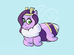 Size: 1600x1200 | Tagged: safe, artist:toonyloo, imported from derpibooru, pipp petals, bee, bee pony, hybrid, original species, pegasus, pony, adorapipp, blue background, bumblebee, bumblebipp, chest fluff, cute, female, flying, g5, insect wings, looking at you, pipp is short, pipp is smol, simple background, smol, solo, species swap, wings