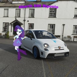 Size: 1080x1080 | Tagged: safe, edit, editor:scitwisparkle42, imported from derpibooru, rarity, human, equestria girls, abarth, abarth 500, abarth 695, car, forza horizon 4, game screencap, solo, video game