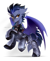 Size: 1800x2200 | Tagged: safe, artist:zlatavector, imported from derpibooru, oc, oc only, unnamed oc, bat pony, pony, bat pony oc, bat wings, commission, eyebrows, frown, looking at you, male, rearing, shadow, signature, simple background, solo, spread wings, stallion, white background, wings