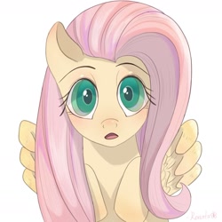 Size: 1967x1967 | Tagged: safe, artist:_reenata, imported from derpibooru, fluttershy, pegasus, pony, female, looking at you, mare, simple background, solo, white background