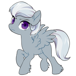 Size: 1024x1024 | Tagged: safe, artist:lawillowsea, imported from derpibooru, silver spoon, pegasus, pony, alternate universe, eyebrows, female, filly, foal, frown, looking at you, not silverspeed, race swap, simple background, solo, spread wings, unshorn fetlocks, white background, wings