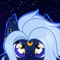 Size: 1000x1000 | Tagged: safe, artist:nathegar, imported from derpibooru, oc, oc only, oc:agatha, bat pony, pony, accessory, bat pony oc, heart, heart eyes, space, wingding eyes