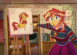 Size: 2996x2156 | Tagged: safe, artist:anontheanon, imported from ponybooru, sunset shimmer, pony, unicorn, equestria girls, chris chan, drawing, fanta, female, jewelry, looking at you, necklace, pointing, solo, stick figure