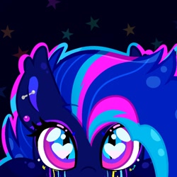 Size: 1000x1000 | Tagged: safe, artist:nathegar, imported from derpibooru, oc, oc only, oc:cyberglitch, bat pony, pony, accessory, bat pony oc, heart, heart eyes, stars, wingding eyes