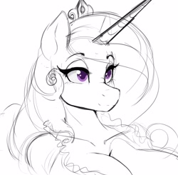 Size: 2556x2500 | Tagged: safe, artist:thelunarmoon, imported from derpibooru, princess cadance, alicorn, anthro, big breasts, breasts, bust, busty princess cadance, cleavage, crown, female, horn, jewelry, partial color, portrait, regalia, simple background, sketch, solo, white background