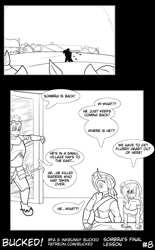 Size: 634x1024 | Tagged: safe, artist:bucked, imported from derpibooru, king sombra, princess cadance, shining armor, alicorn, anthro, earth pony, unicorn, comic:sombra's final lesson, sword, weapon