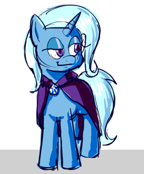 Size: 658x793 | Tagged: safe, artist:rainbrony, imported from derpibooru, trixie, pony, unicorn, cape, clothes, simple background, sketch, smiling, smirk, solo, standing, white background