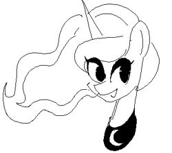 Size: 356x317 | Tagged: safe, artist:rainbrony, imported from derpibooru, princess luna, alicorn, pony, bust, monochrome, open mouth, simple background, sketch, smiling, solo, white background