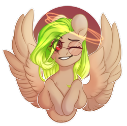 Size: 3798x3762 | Tagged: safe, artist:dreamyrat, imported from derpibooru, oc, oc only, pegasus, pony, commission, female, mare, one eye closed, pegasus oc, simple background, smiling, solo, transparent background