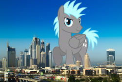 Size: 2048x1365 | Tagged: safe, artist:chainchomp2 edits, edit, editor:jaredking779, imported from derpibooru, twilight sky, pegasus, pony, background pony, dubai, folded wings, giant pegasus, giant pony, highrise ponies, irl, looking at you, macro, male, mega giant, photo, ponies in real life, raised hoof, smiling, solo, stallion, wings