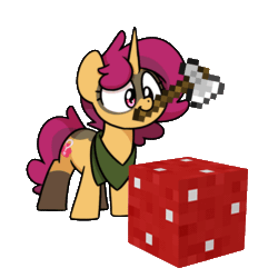 Size: 1000x1000 | Tagged: safe, artist:sugar morning, imported from derpibooru, part of a set, oc, oc only, oc:mystery brew, unicorn, animated, axe, commission, gif, horn, minecraft, mouth hold, mushroom, simple background, solo, sugar morning's miners, transparent background, unicorn oc, weapon, ych result