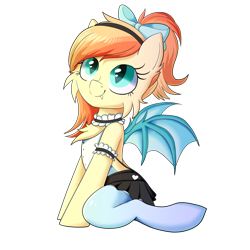 Size: 1080x1080 | Tagged: safe, artist:fajnyziomal, imported from derpibooru, oc, oc only, oc:sunshine drift, bat pony, pony, bow, cheek fluff, chest fluff, clothes, female, hair bow, maid, mare, simple background, socks, solo, transparent background