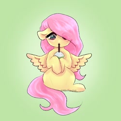 Size: 1378x1378 | Tagged: safe, artist:lilfairyartistt, imported from derpibooru, fluttershy, pegasus, pony, cute, drink, drinking, front view, shyabetes, sitting, smoothie, solo