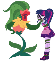 Size: 2500x2707 | Tagged: safe, artist:splendidbondage, imported from derpibooru, sci-twi, twilight sparkle, human, equestria girls, equestria girls series, my little shop of horrors, bondage, boots, clothes, female, plant, shoes, simple background, skirt, transparent background, vine, vine bondage, vine gag