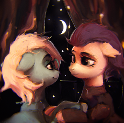 Size: 1709x1704 | Tagged: safe, artist:rvsd, imported from derpibooru, oc, oc only, pony, floppy ears, looking at each other, looking at someone, moon, window