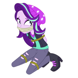 Size: 894x894 | Tagged: safe, artist:splendidbondage, imported from derpibooru, starlight glimmer, human, equestria girls, bondage, bound and gagged, cloth gag, clothes, female, gag, pants, ripped pants, simple background, solo, tied up, torn clothes, transparent background