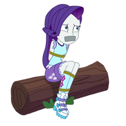 Size: 2000x2000 | Tagged: safe, artist:splendidbondage, imported from derpibooru, rarity, human, equestria girls, legend of everfree, bondage, bound and gagged, camp everfree outfits, clothes, female, gag, shoes, simple background, solo, tanktop, tape, tape gag, tied up, transparent background