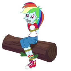 Size: 894x894 | Tagged: safe, artist:splendidbondage, imported from derpibooru, rainbow dash, human, equestria girls, legend of everfree, bondage, bound and gagged, clothes, converse, female, gag, shoes, simple background, solo, tied up, transparent background