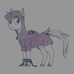 Size: 1300x1300 | Tagged: safe, artist:stray prey, imported from derpibooru, oc, oc only, oc:lucent, pony, unicorn, acrid, clothes, costume, horn, male, risk of rain, solo, stallion