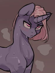 Size: 1200x1600 | Tagged: safe, artist:henko, imported from derpibooru, oc, unicorn, male, pink eyes, purple hair, stallion, sweat