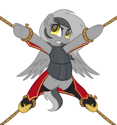 Size: 2000x2136 | Tagged: safe, artist:arshe12, edit, imported from derpibooru, oc, oc only, oc:graeyscale, pegasus, pony, adepta sororitas, bondage, rope, simple background, solo, spread eagle, spread legs, spreading, transparent background, warhammer (game), warhammer 40k, wings