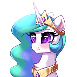 Size: 4000x4000 | Tagged: safe, artist:confetticakez, imported from derpibooru, princess celestia, alicorn, pony, blushing, bust, chest fluff, crown, cute, cutelestia, female, horn, jewelry, mare, peytral, redraw, regalia, scrunchy face, simple background, solo, starry eyes, white background, wingding eyes