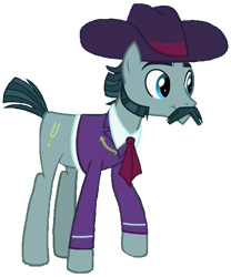 Size: 498x600 | Tagged: safe, edit, edited screencap, imported from derpibooru, screencap, turner mccolt, earth pony, pony, the hooffields and mccolts, background removed, clothes, eyebrows, facial hair, hat, male, mccolt family, moustache, not a vector, sideburns, simple background, solo, stallion, suit, transparent background