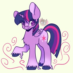 Size: 2048x2048 | Tagged: safe, artist:ghost_towne_, imported from derpibooru, twilight sparkle, alicorn, pony, chest fluff, eye clipping through hair, female, looking at you, smiling, solo, twilight sparkle (alicorn), unshorn fetlocks