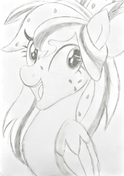 Size: 2268x3222 | Tagged: safe, artist:sjart117, imported from derpibooru, oc, oc only, oc:watermelana, pegasus, pony, bust, doodle, drawing, female, freckles, mare, monochrome, pegasus oc, photo, portrait, simple background, sketch, smiling, solo, traditional art, white background