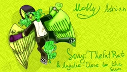Size: 1280x720 | Tagged: safe, artist:deadsmoke, derpibooru exclusive, imported from derpibooru, oc, pegasus, bright, clothes, colors, curly hair, curly mane, curly tail, fashion, female, green, happy, hat, jewelry, lime, mare, shoes, smiling, tail