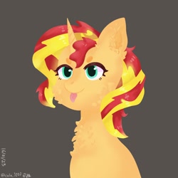 Size: 2072x2072 | Tagged: safe, alternate version, artist:cola_3107, imported from derpibooru, sunset shimmer, pony, unicorn, black background, chest fluff, female, simple background, solo, tongue out