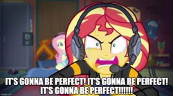 Size: 888x499 | Tagged: safe, edit, edited screencap, imported from derpibooru, screencap, fluttershy, sunset shimmer, human, equestria girls, equestria girls series, game stream, spoiler:eqg series (season 2), angry, bloodshot eyes, caption, cross-popping veins, crying, emanata, exploitable meme, image macro, meme, rage, rageset shimmer, smg4, teary eyes, text