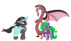Size: 1408x820 | Tagged: safe, artist:harmonicdreemur1308, imported from derpibooru, discord, king sombra, mane-iac, draconequus, earth pony, pony, base used, female, male, mare, simple background, sombra eyes, white background
