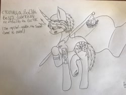 Size: 4032x3024 | Tagged: safe, artist:harmonicdreemur1308, imported from derpibooru, oc, oc only, pony, unicorn, female, flag, horn, mare, raised leg, solo, traditional art, unicorn oc