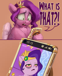 Size: 997x1214 | Tagged: safe, edit, edited screencap, imported from derpibooru, screencap, pipp petals, pegasus, pony, spoiler:g5, spoiler:my little pony: tell your tale, spoiler:tyts01e41, a day in the life, bloodshot eyes, exploitable meme, g5, implied drug use, implied drugs, meme, my little pony: tell your tale, phone, reaction, reaction image, shocked, shocked expression, solo