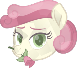 Size: 1149x1020 | Tagged: safe, alternate version, artist:lincolnbrewsterfan, derpibooru exclusive, imported from derpibooru, roseluck, crystal pony, earth pony, pony, derpibooru, derpibooru community collaboration, .svg available, a rose for you, alternate hairstyle, bedroom eyes, bust, colored eyebrows, colored pupils, crystalline, crystallized, curly mane, derpibooru badge, female, flower, green eyes, inkscape, lidded eyes, looking at you, mare, meta, movie accurate, rose, simple background, smiling, smiling at you, solo, svg, transparent background, vector