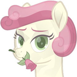 Size: 1000x1000 | Tagged: safe, alternate version, artist:lincolnbrewsterfan, derpibooru exclusive, imported from derpibooru, roseluck, crystal pony, earth pony, pony, derpibooru, derpibooru community collaboration, .svg available, a rose for you, alternate hairstyle, bedroom eyes, bust, colored eyebrows, colored pupils, crystalline, crystallized, curly mane, derpibooru badge, female, flower, green eyes, inkscape, lidded eyes, looking at you, mare, meta, movie accurate, rose, simple background, smiling, smiling at you, solo, svg, transparent background, vector