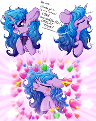 Size: 4408x5580 | Tagged: safe, artist:julunis14, imported from derpibooru, izzy moonbow, pony, unicorn, :p, absurd resolution, bronybait, bust, cute, dialogue, emoji, eyes closed, female, g5, grin, heart, inhaling, izzybetes, mare, mlem, multeity, open mouth, open smile, portrait, silly, silly pony, smiling, solo, tongue out, unshorn fetlocks