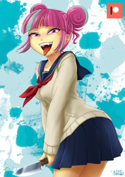 Size: 707x1000 | Tagged: safe, artist:uotapo, imported from derpibooru, sour sweet, human, equestria girls, anime, clothes, cosplay, costume, crossover, female, himiko toga, knife, looking at you, my hero academia, open mouth, patreon, patreon logo, school uniform, solo, tongue out, yandere