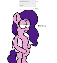 Size: 3023x3351 | Tagged: safe, artist:professorventurer, imported from derpibooru, pipp petals, pegasus, pony, series:ask pippamena, :i, bipedal, chest fluff, female, g5, hoof on belly, mare, pippamena, pregnant, primrose petals