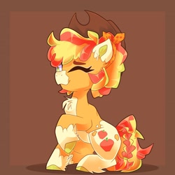 Size: 2048x2048 | Tagged: safe, artist:plushtrapez, imported from derpibooru, applejack, earth pony, pony, coat markings, female, high res, mare, one eye closed, redesign, solo