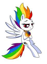 Size: 3305x4500 | Tagged: safe, artist:domesticmaid, imported from derpibooru, rainbow dash, pegasus, pony, commission, commissioner:lux-klonoa, element of loyalty, fanon, female, mare, simple background, solo, spread wings, super rainbow dash, transparent background, wings