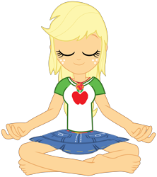 Size: 2992x3368 | Tagged: safe, artist:chrismc373, imported from derpibooru, applejack, human, equestria girls, barefoot, feet, meditating, simple background, solo, transparent background