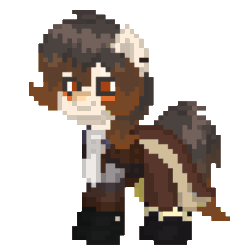 Size: 800x832 | Tagged: safe, artist:asiandra dash, imported from derpibooru, earth pony, pony, pony town, animated, clothes, ear piercing, earring, eyes closed, genshin impact, gif, jewelry, leaning, leaning forward, piercing, pixel art, ponified, raised hoof, simple background, solo, transparent background, zhongli (genshin impact)