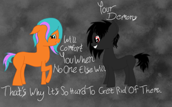 Size: 1920x1200 | Tagged: safe, artist:script singer, imported from derpibooru, oc, oc only, oc:angel of darkness, oc:script singer, earth pony, pony, depression, earth pony oc, quote